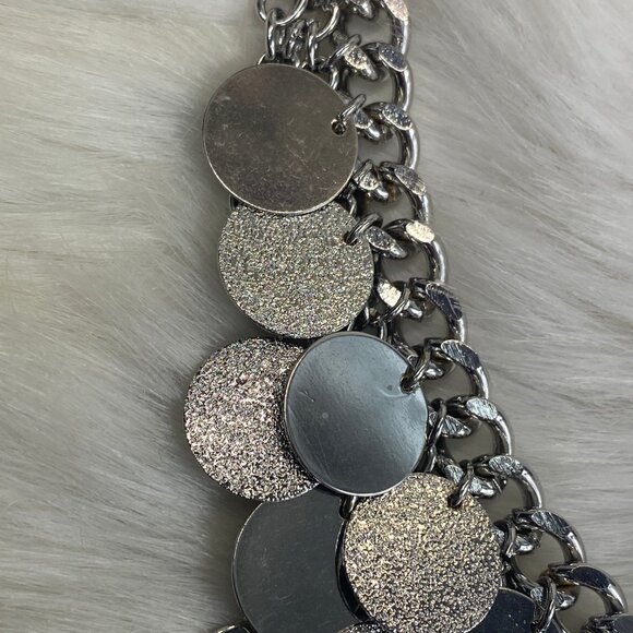 Silver Tone Disc Chain Bib Necklace 19-23" - Picture 7 of 9